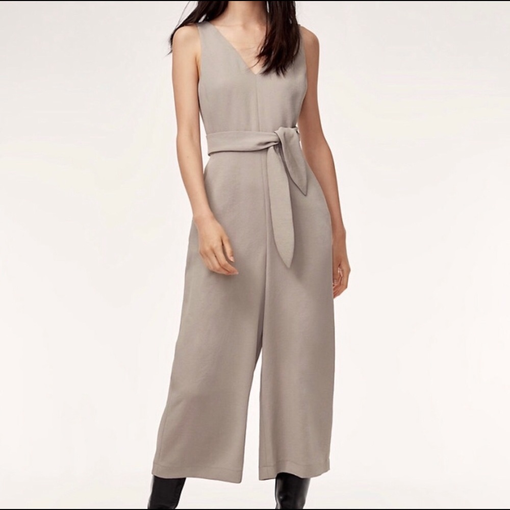 Wilfred Taupe V-Neck Sleeveless Belted Jumpsuit